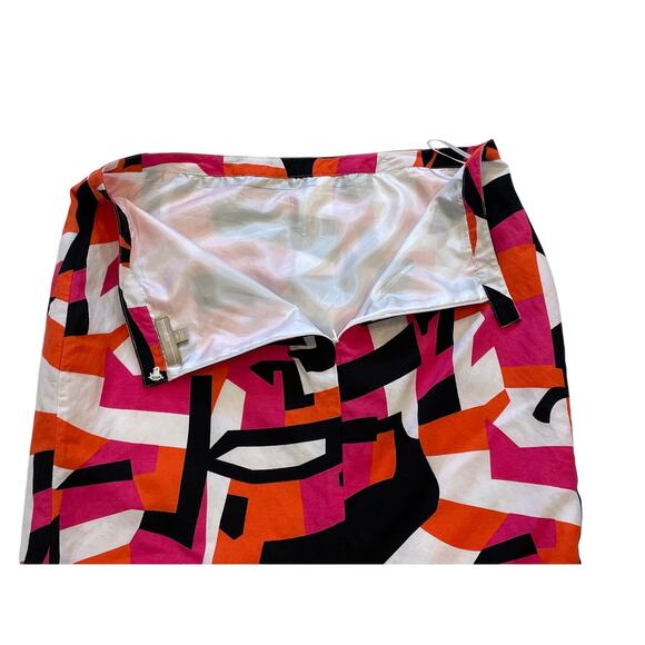appraisal Ramie Blend Geometric Print Pink, Orange, Pencil Skirt Lined, 14 - Picture 3 of 12
